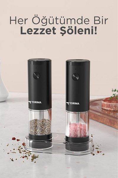 Torima Kymq-44B-Bs Black Battery Powered Automatic New Generation Salt Pepper Mill Spice Grinder with Lights