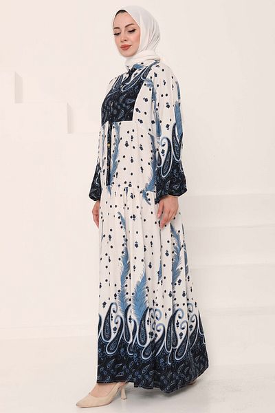 TOFİSA Patterned Buttoned Dress Navy Blue - 27040