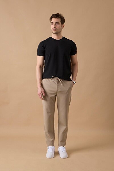BRACCAS Men's Regular Fit Mid Waist Straight Leg Beige Trousers