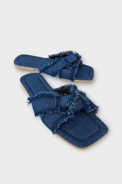Liger Women's Tassel Detail Cross Denim Slippers Dark Blue