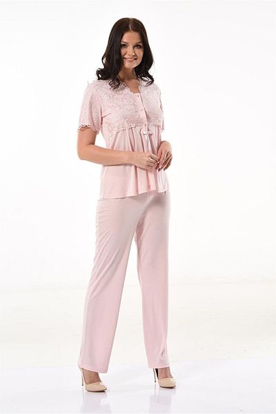 LOHOUSE Women's Powder Special Design Lace Maternity Maternity Dressing Gown 3-Piece Pajama Set