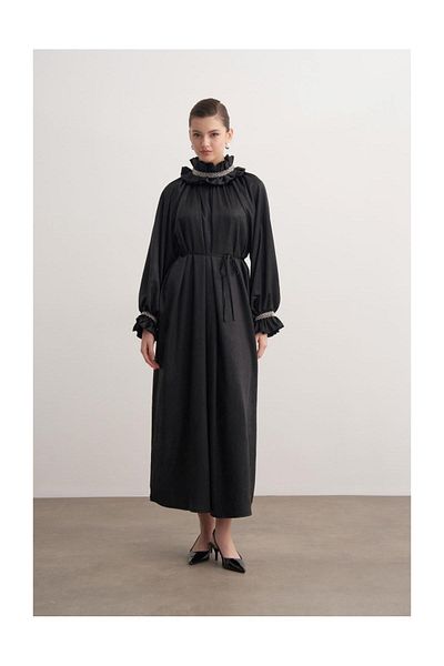 FUSHYA Rochie de seara cu volane brodate cu piatra