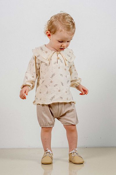 bombe Baby Kids Beige Cotton Shorts 2-Piece Comfortable Set Trend Fashion Bottom Top Set