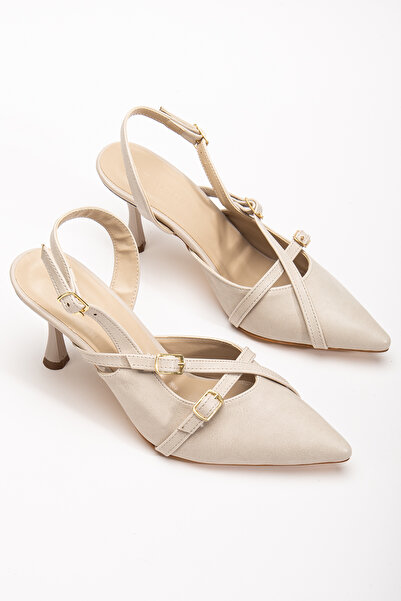 DENORA Μπεζ γυμνό δέρμα ματ δερμάτινο με μυτερό λουράκι με αγκράφα Παπούτσια ...