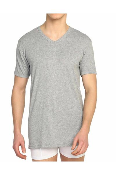 KEYAL Tutku Men's Gray Ribbed V-Neck Undershirt