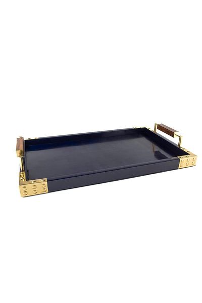 Mikasa Moor Blue Gold Resin Tray 51x31x4cm