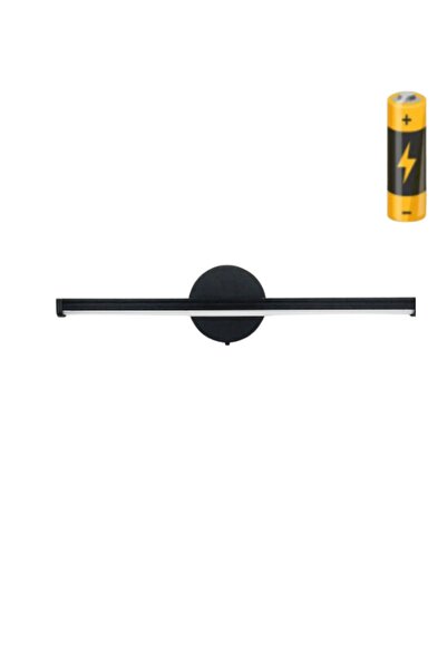 retro home design Yapışkanlı 36 cm Kablosuz Tak Çalıştır Ledli Pilli Aplik Banyo Tablo Ayna Siyah Pil Dahildir