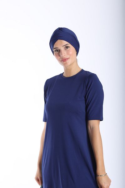 Lio20 Women's Short Sleeve Hijab Navy Blue Swimsuit 38-52