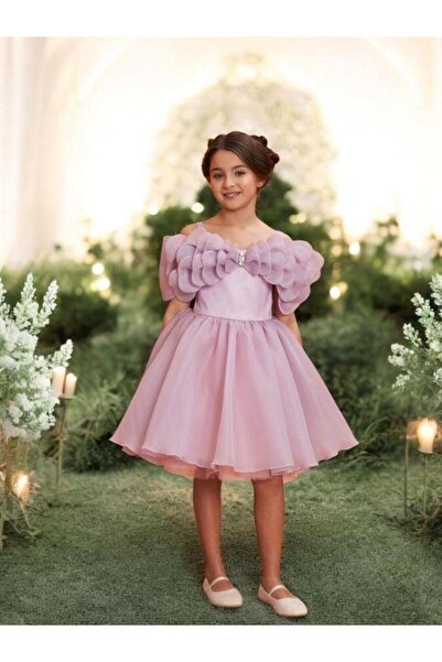 Zekids Βραδινό φόρεμα για κορίτσια Princess Sleeve Bow Λεπτομερές κοντό σχέδιο