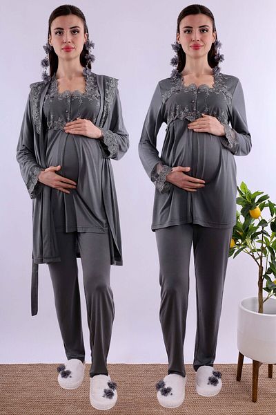 ByLohusa Effortt Smoked Dressing Gown Maternity Maternity Pajama Set Byl 224012