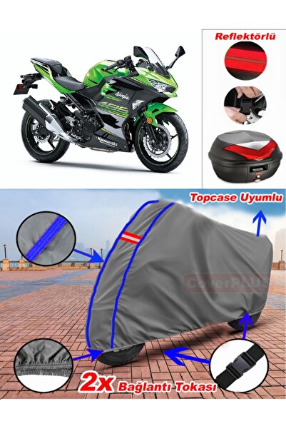 CoverPlus حقيبة خلفية من القماش المشمع Kawasaki Ninja 400 باللون الرمادي مع خ...