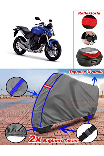 CoverPlus أزرق مخيط رمادي Honda CB 600 F Hornet Tarpaulin Topcase Rear Bag مت...