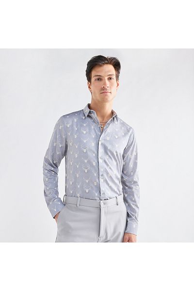 FAV Regular Fit All-Over Antler Print Shirt with Long Sleeves