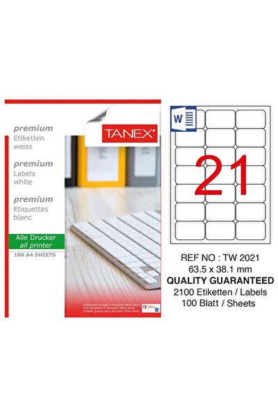 Tanex A4 Lazer Etiket, ölçü 63.5×38.1 Mm Tw 2021