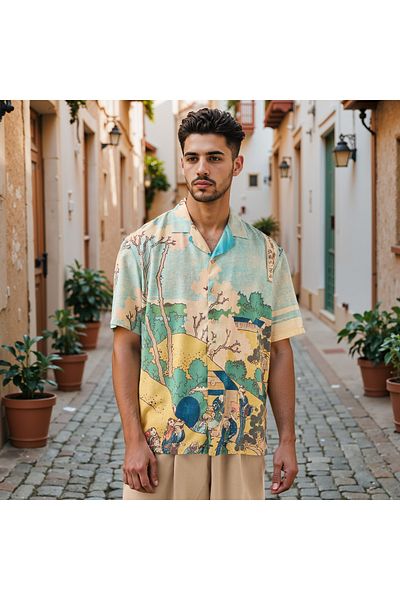 SP Characters Graphic Print Camp Collar Shirt with Short Sleeves