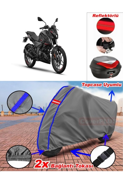 CoverPlus أزرق مخيط رمادي Bajaj Pulsar N 250 قماش القنب Topcase الخلفي حقيبة ...