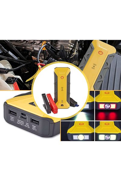 SHELL Portable Car Jump Starter 12V/1200Ahm with Wireless Mobile Charging 16000mAh, 3 Mode Searching