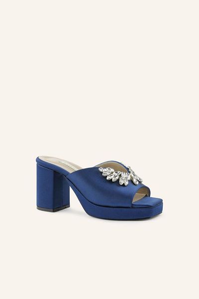 MARCATELLI Papuci cu toc Farah din satin bleumarin
