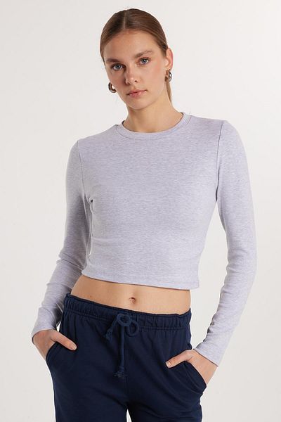 Tudors Γυναικεία Slim Fit Slim Cut Crew λαιμόκοψη γκρι μπλούζα