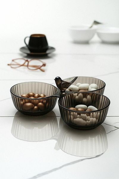 EWs Acrylic Bird Snack Bowl Presentation Sugar Bowl Smoked (Not Glass & Porcelain)