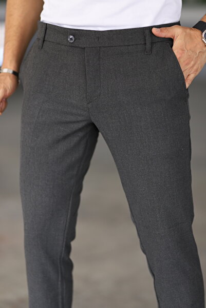 Mamlay Men's Anthracite Color Italian Cut Quality Flexible Lycra Ankle Length Slimfit Fabric Trousers