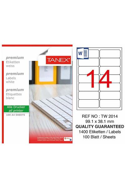 Tanex Tw-2014 Printer Label 99.1 X 38.1 mm 1.400 Pieces - White