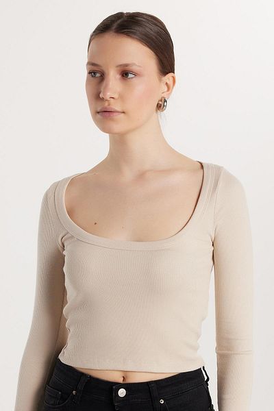 Tudors Γυναικεία Modal Fabric Slim Fit Slim Fit τετράγωνη πέτρινη μπλούζα