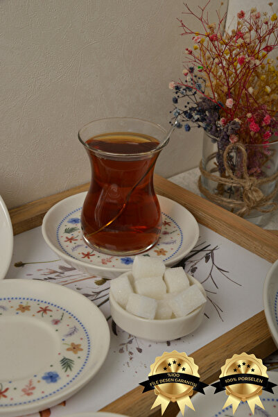 Heda Porselen Dalya 6 Adet 12cm Porselen Çay Tabağı Kırık Beyaz