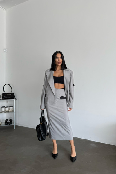 Modayakamoz JACHETĂ CROP - COSTUME DE FUSTE - Gri