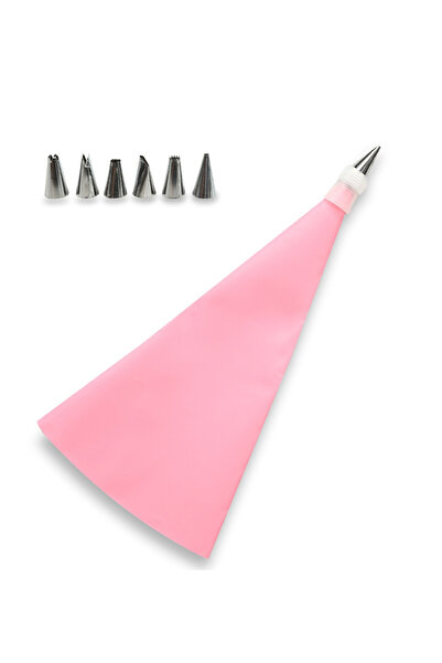 Müstesna Krema Sıkma Torbası + 6 Farklı Süsleme Ucu Pasta Kek Pancake Süsleme...