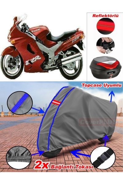 CoverPlus Blue Stitched Gray Kawasaki Zzr 1100 Tarpaulin Topcase Rear Bag Com...