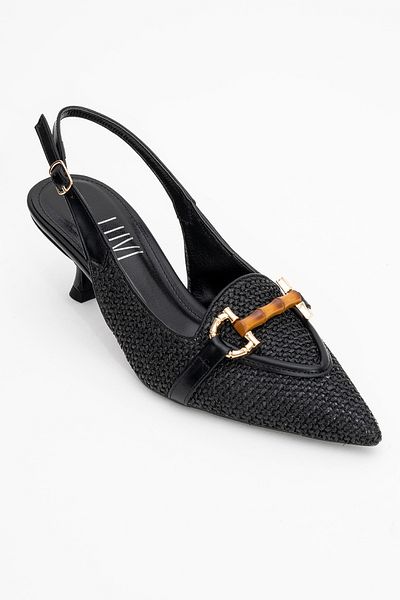 LuviShoes Pantofi cu toc pentru femei OSCA cu cataramă din paie neagră