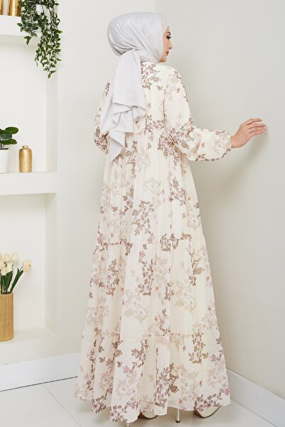 InStyle Lavi Tassel Detail Cream Chiffon Dress