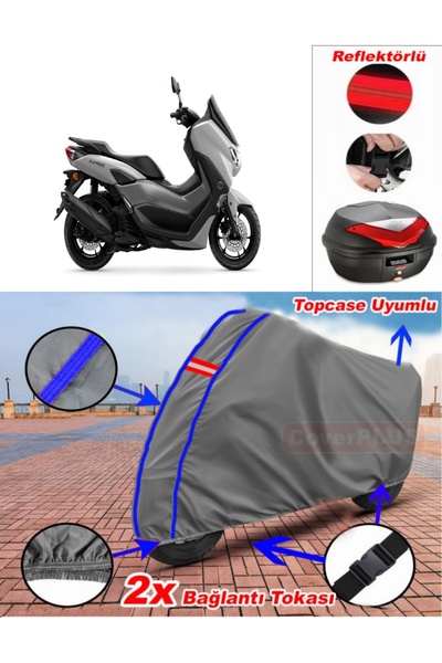 CoverPlus حقيبة خلفية من القماش المشمع Yamaha NMax 155 باللون الرمادي مع خياط...