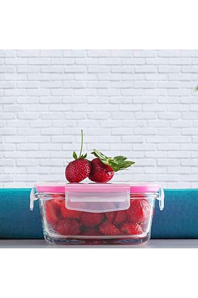 STOREMAX Bystoreby Fresco Large Single Glass Storage Container, Pink Newdesing 646268