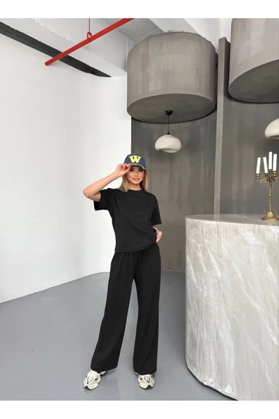 YAKAMEL Set de damă din modal oversize, cu picior larg, talie înaltă, cu 2 fi...