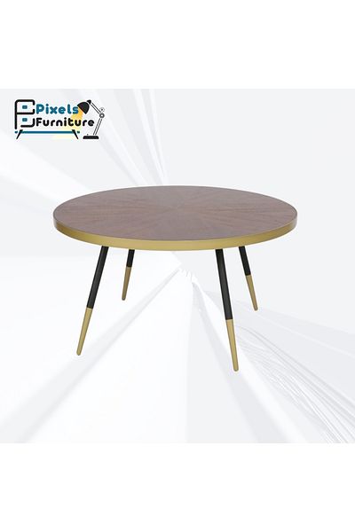 PixelsFurniture Pixel Furniture 3 Piece Round Coffee Table and 2 Side Table Set with Wood Top and Metal Ends