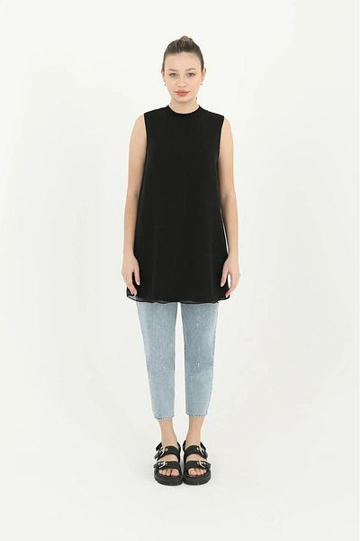 Nisa Luxury Boutique Puane Zero Sleeve Front Chiffon Detail Combed Cotton Underwear Tunic - 10270