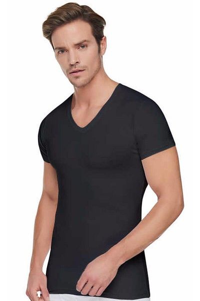 KEYAL Tutku Men's Ribbed V-Neck Undershirt - Black 0107