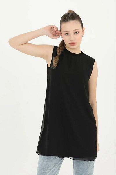 Nisa Luxury Boutique Puane Zero Sleeve Front Chiffon Detail Combed Cotton Underwear Tunic - 10270