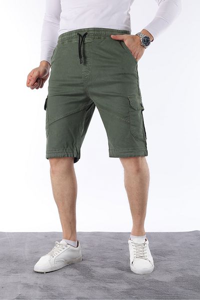 comstar Men's Elastic Waist Stitching Detailed Cargo Pocket Capri Shorts