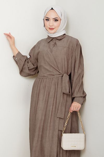 InStyle Καφέ φόρεμα με σταυρωτά δεμένα