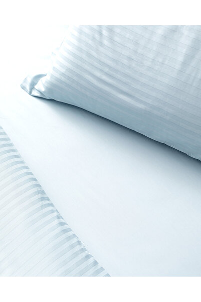 Madame Coco Elicia Çift Kişilik %100 Pamuk Çizgili Saten Nevresim Takımı - Açık Mavi