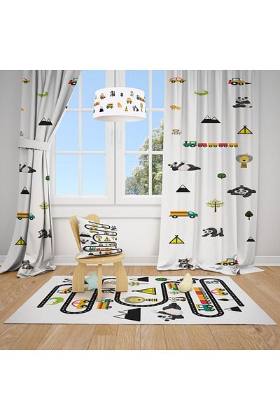 Talia Home Educational Patterned Children's and Baby's Room Background Curtain 2 Wings Tla-225