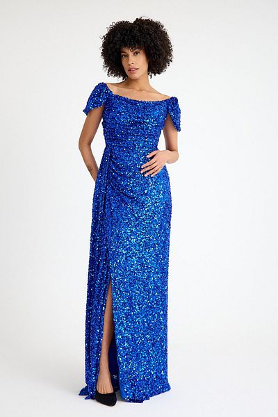 SpringStore Saks Off Shoulder Sequin Sequin Evening Dress