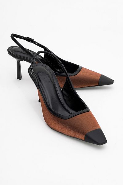 LuviShoes Alive Copper Satin Matte Toe Detailed Women's Heeled Shoes
