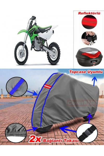 CoverPlus حقيبة خلفية من القماش المشمع Kawasaki KX 65 باللون الرمادي مع خياطة...