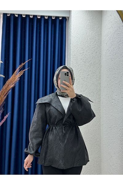 Ebrar Store Berin Jacquard vázaná embosovaná bunda-černá BN4147