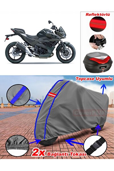 CoverPlus حقيبة خلفية من القماش المشمع Kawasaki Z7 HYBRID باللون الرمادي مع خ...