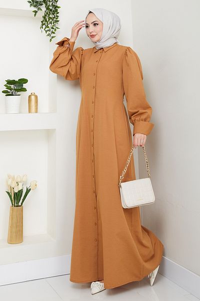 InStyle Φόρεμα Trikoton Camel με κουμπιά